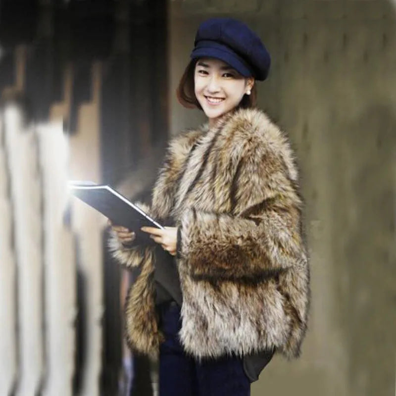 Best selling! 2018 winter new fashion women faux fur coat Brown Luxurious slim warm fox fur jacket plus size fur coat S~3XL