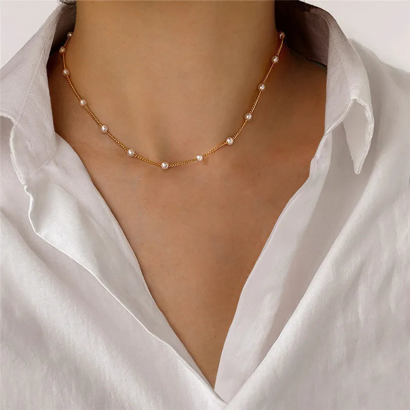 Womens Jewellery Colliers Chain Simulated Pearls Necklace Bridal Jewelry Necklaces Female White Wedding Gifts Collares Wholesale