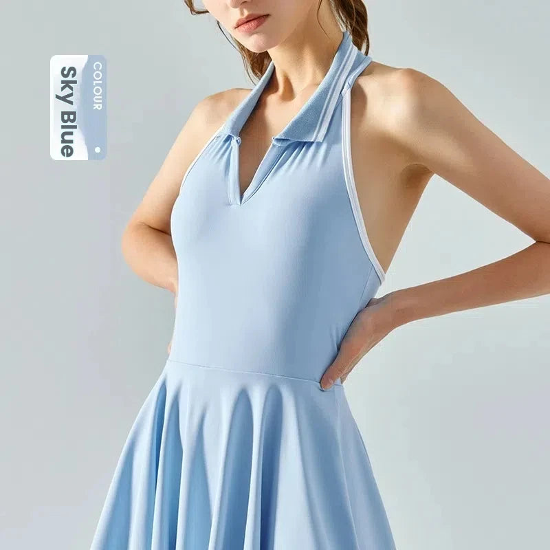 Women's Yoga Tennis Dress Built-in Bra Sports Tennis Dresses Jumpsuit Crisscross Back Activewear Quick-Dry Workout Two Piece Set