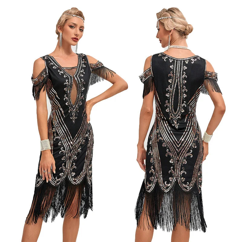 1920s Sleeveless Flapper Dresses Women Great Gatsby Cosplay Dresses Fringed Sequin Roaring 20s Dress Cocktail Party Costume