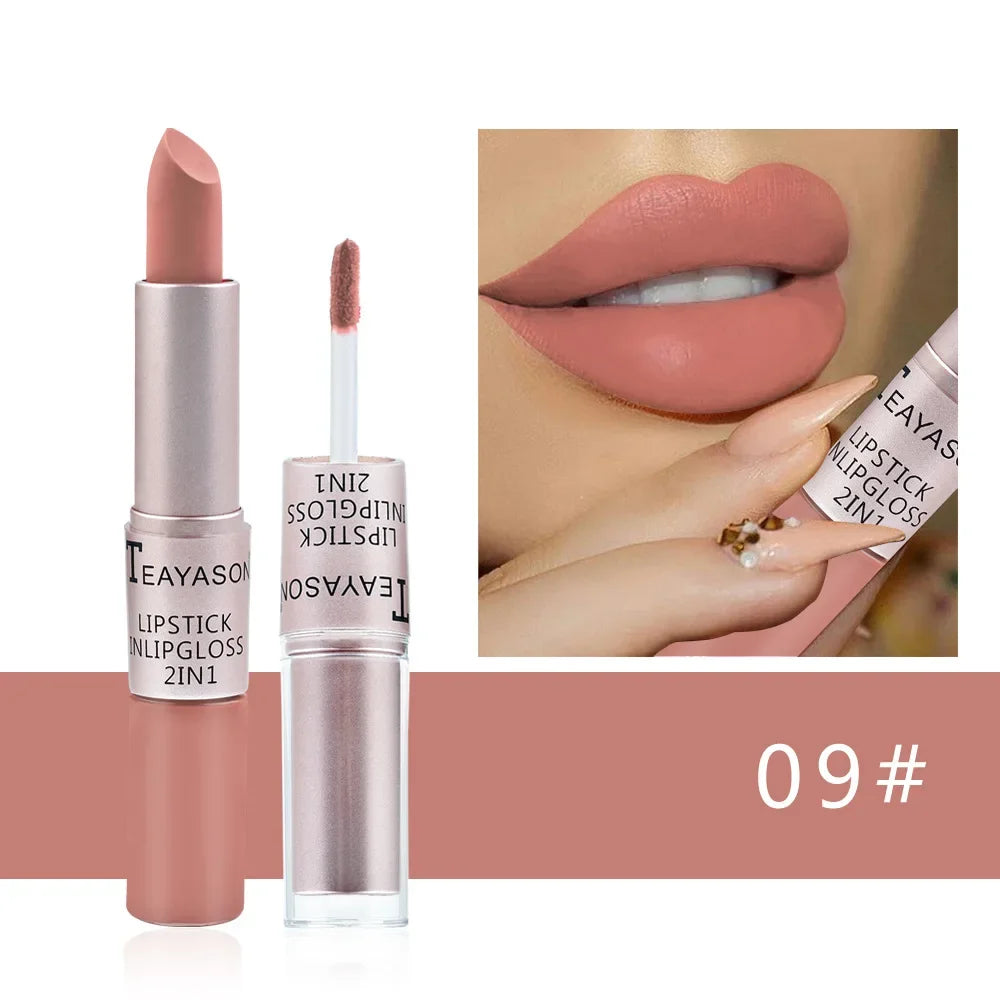 1PC Pink Lipstick Sexy Lip Gloss 2 in 1 Lip Tint Waterproof Long -Lasting Moisture Red Lip Matte Lipstick MakeUp for Women