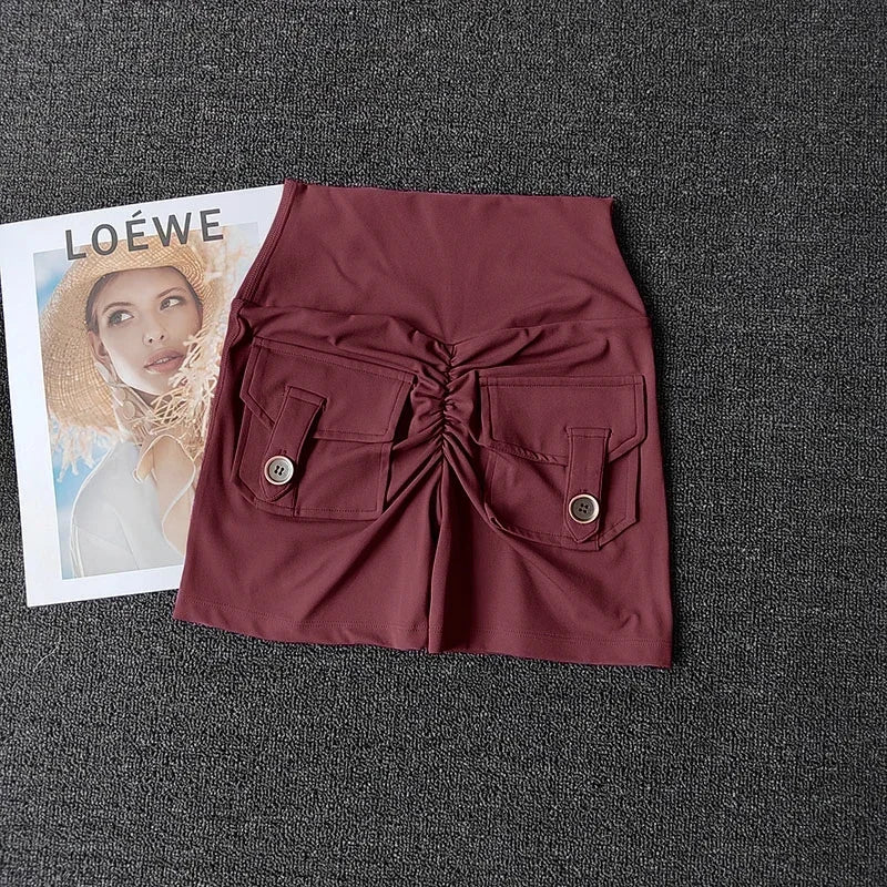 Women's Yoga Sports Shorts High Waist Peach Hip Seamless Sport With Pocket Tights Sports Workout Running Gym Shorts🏃🏻♀️🩳