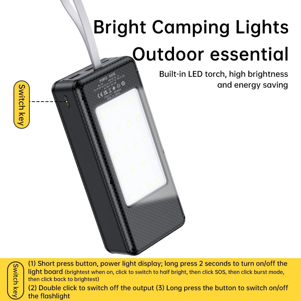16*18650 Portable Power Bank Housing 22.5W Fast Charging 15W Wireless Charging Power Bank Housing With Camping Light