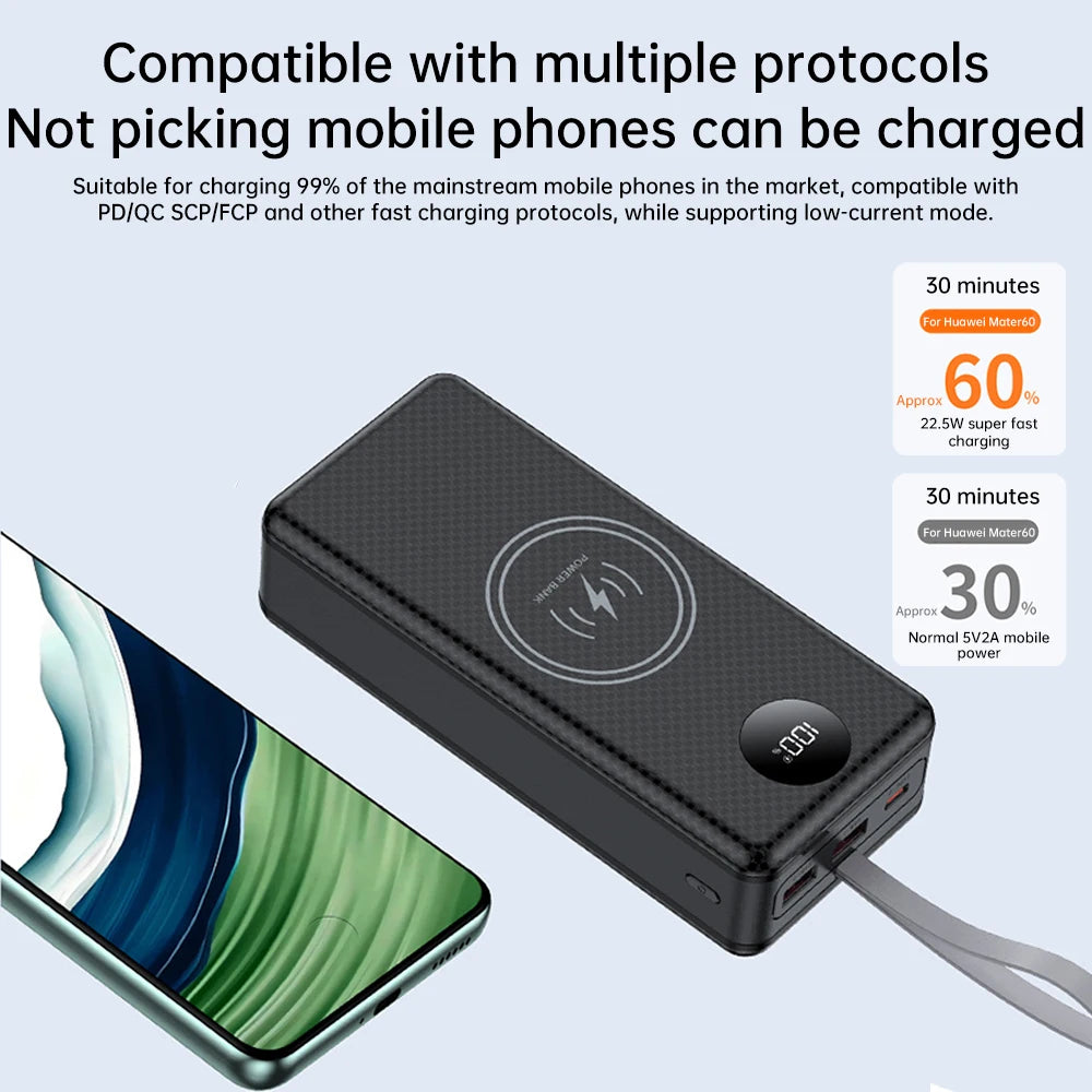 16*18650 Portable Power Bank Housing 22.5W Fast Charging 15W Wireless Charging Power Bank Housing With Camping Light