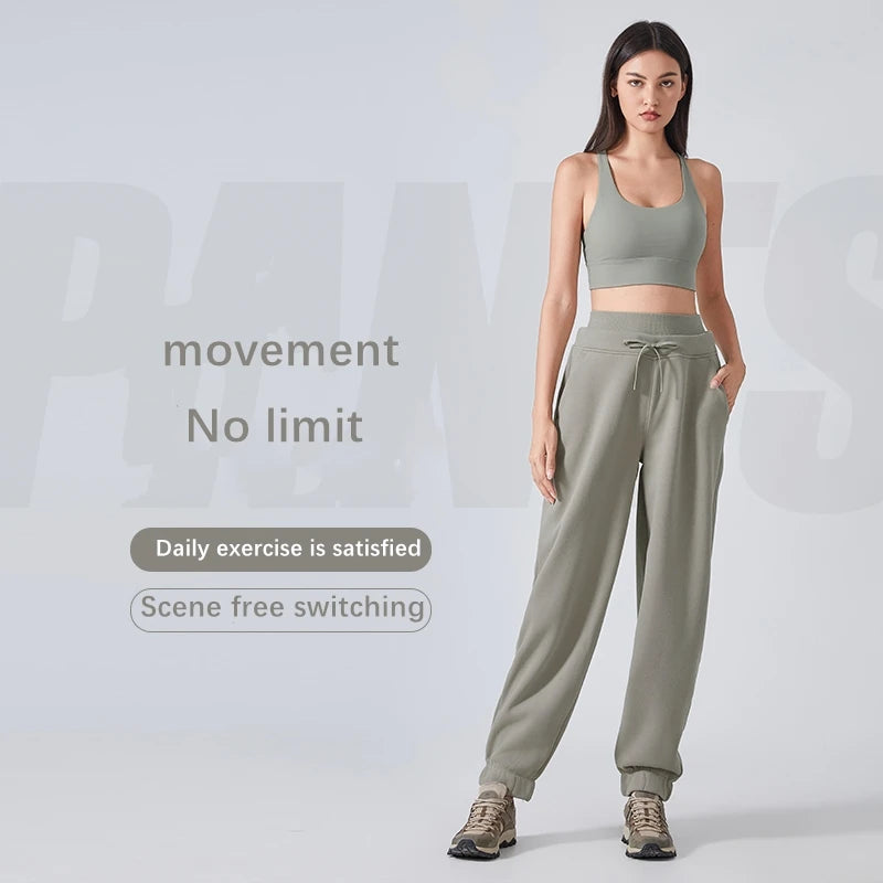 Xsunwing New Casual Winter Women Sports Sweatpants Workout Fleece Trousers Solid Thick Warm Female Running Jogger Pants WDQ154