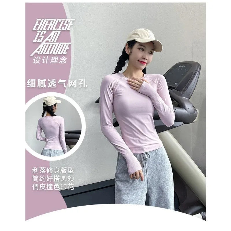 Women's Yoga Wear Long Sleeve Tight Stretch Sports T-Shirt Running Quick-Drying New Fitness Top