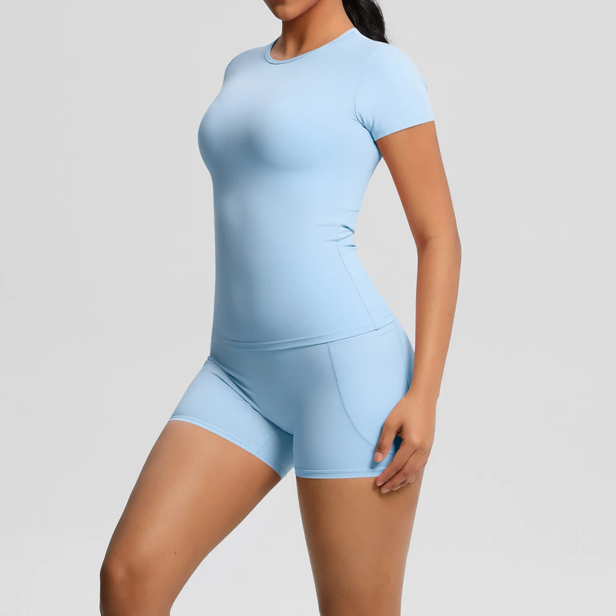 Workout Sportswear 2Pcs Piece Female Yoga Shirt Push Up Workout Clothes Women Outdoors Sport  High Waist  Fitness Sport Shorts