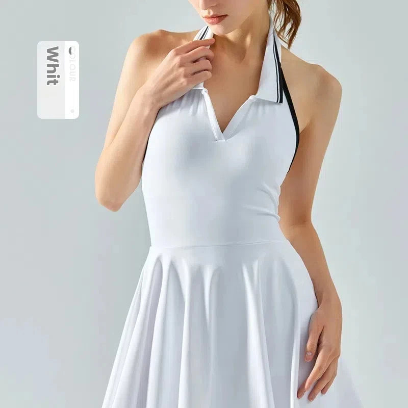 Women's Yoga Tennis Dress Built-in Bra Sports Tennis Dresses Jumpsuit Crisscross Back Activewear Quick-Dry Workout Two Piece Set