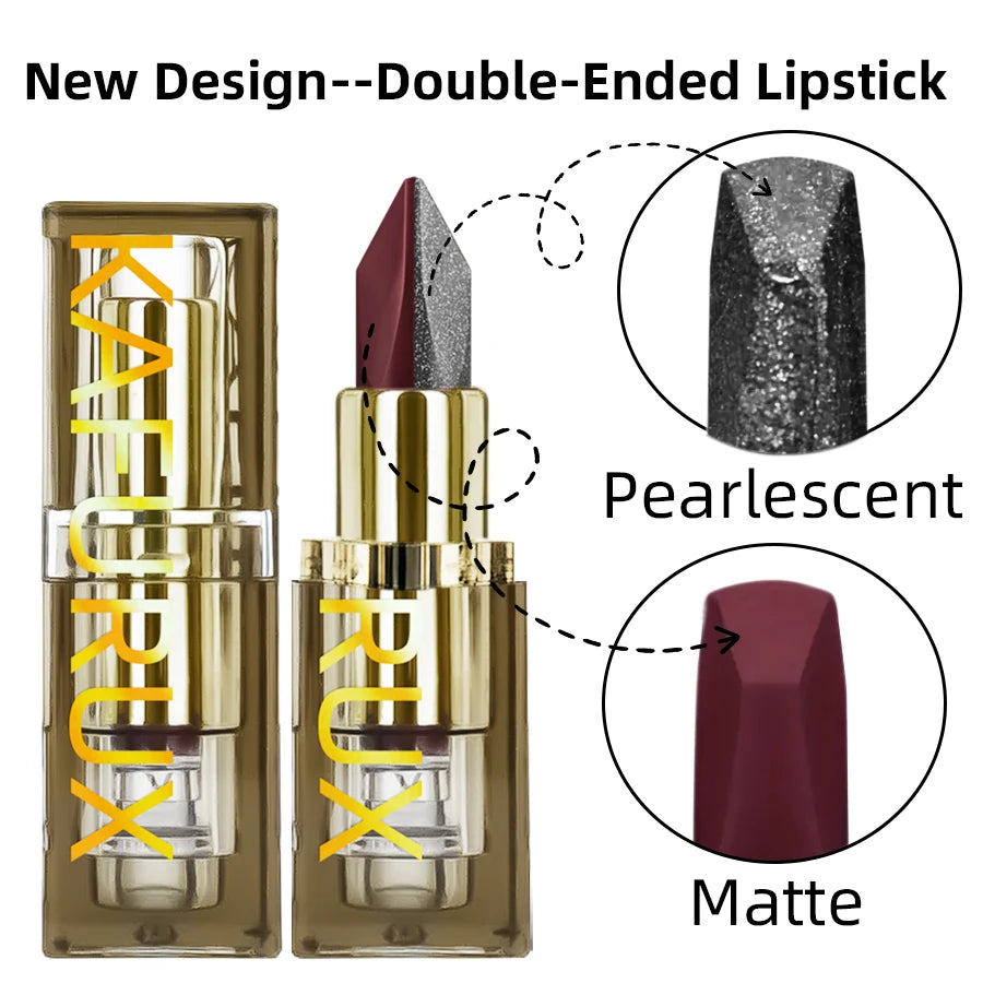 1PC Two-tone Sexy Red&Black Lipstick Glitter&matte Lip Sticks Nonstick Highly Pigmented Metallic Finish Lip Tint Makeup Giifts