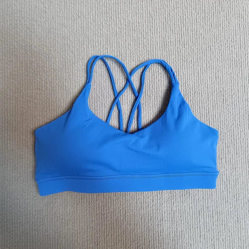 Yoga Sport Bra Solid Color Women Beautiful Cross Back Backless Underwear Breathable Soft Fabric Running Fitness Training Vest