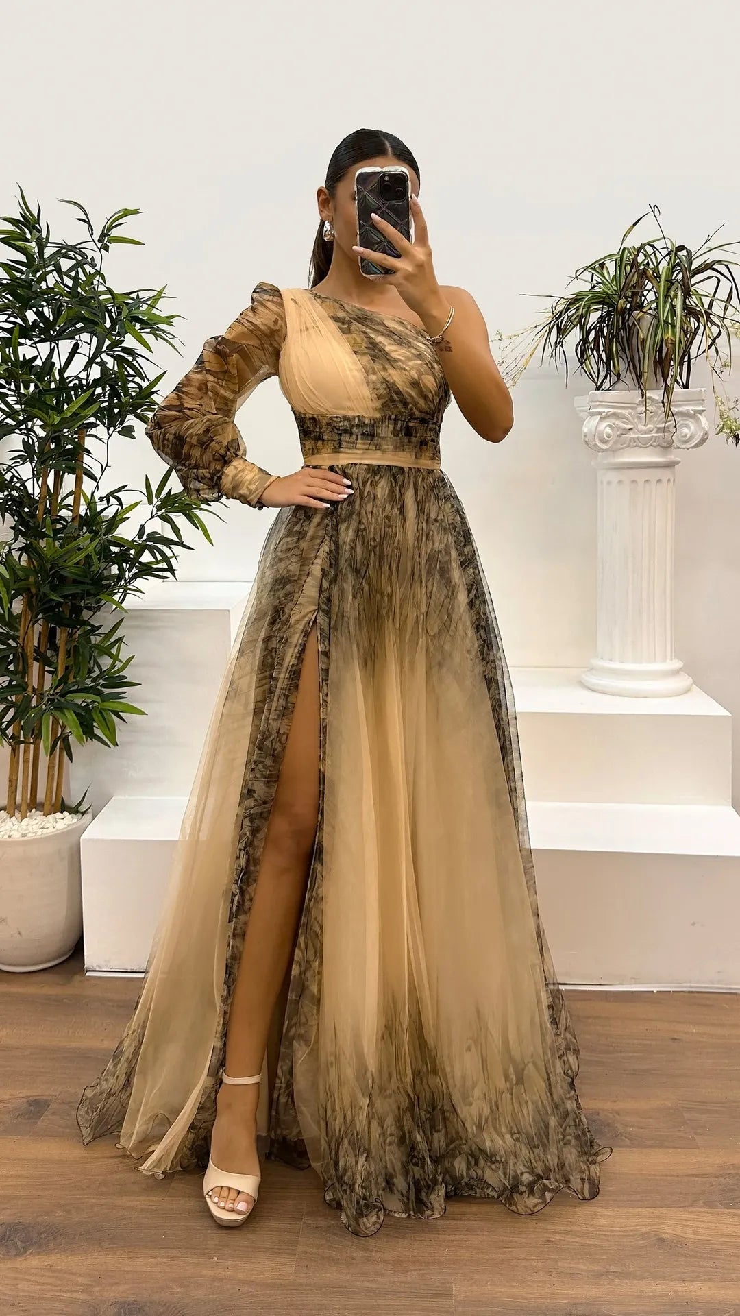 Women's Wedding Dress Spring Autumn New Sexy Off-shoulder Mesh Print Slit Casual Loose Party Prom Dresses For Women Robe Femal