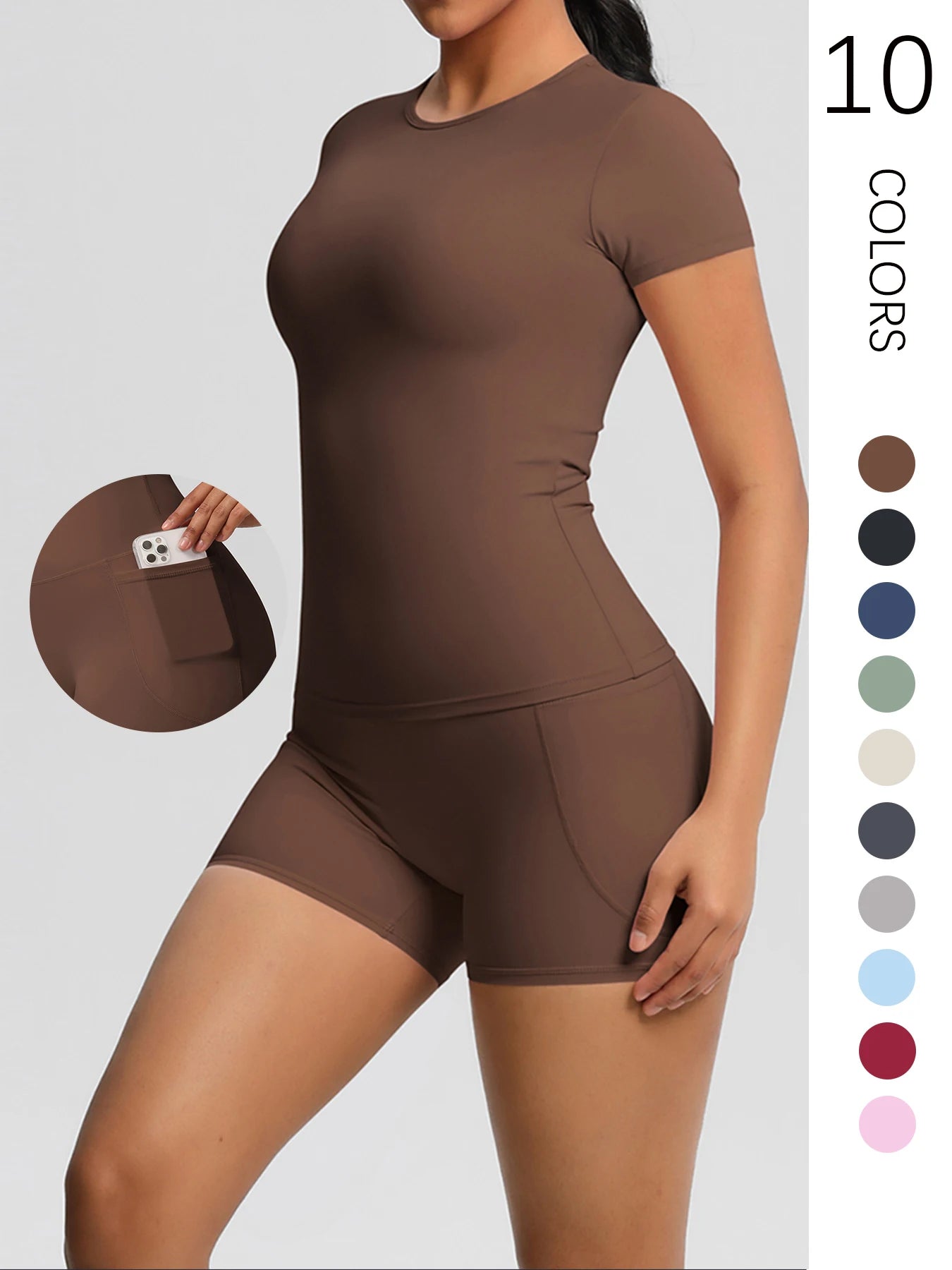 Workout Sportswear 2Pcs Piece Female Yoga Shirt Push Up Workout Clothes Women Outdoors Sport  High Waist  Fitness Sport Shorts