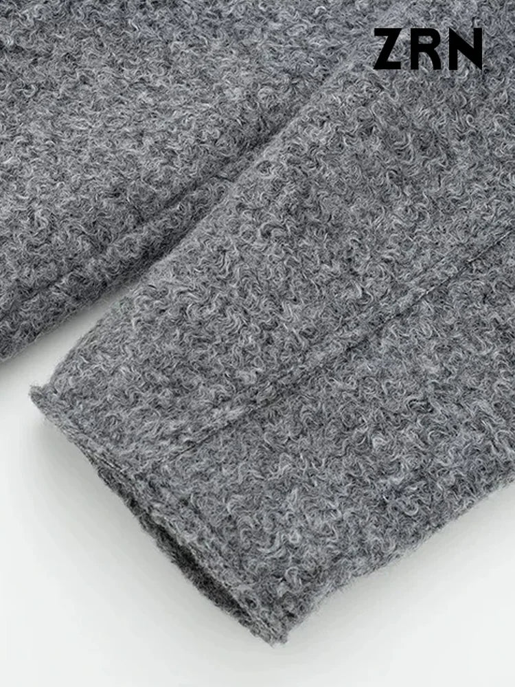 ZRN Women Fashion Patch Pockets With Flaps Cropped Jacket Coat Vintage Long Sleeve Front Zipper Female Outerwear Chic Tops