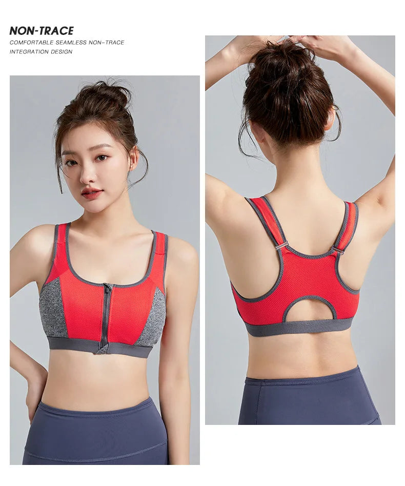 Yoga Sports Bra Top Shockproof Push Up Sportwear Workout Vest for Women Front Zipper Gym Running Underwear Jogging Fitness Bras