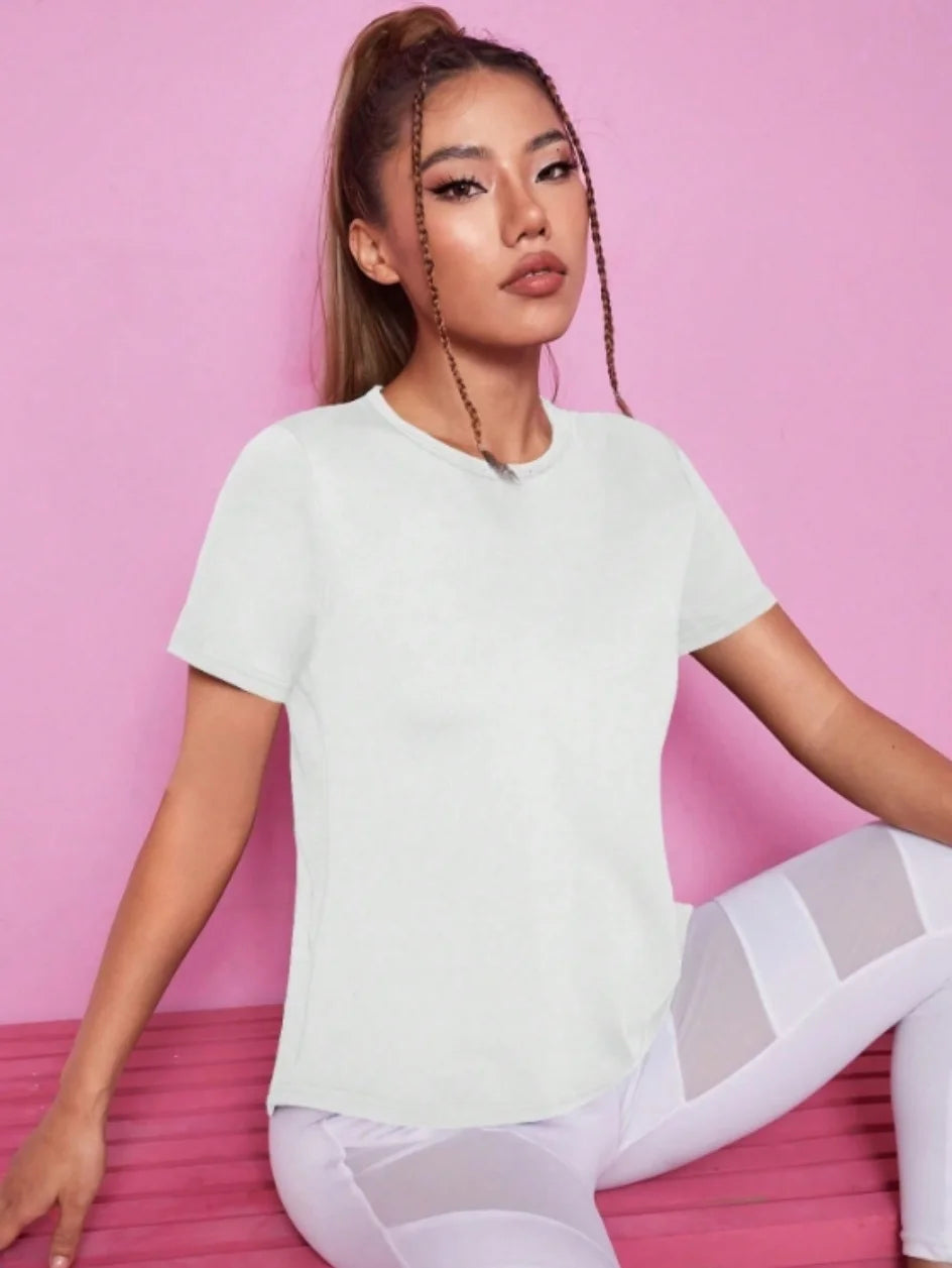 Yoga outfit women's summer sports T-shirt loose breathable quick drying top mesh back training fitness short sleeved