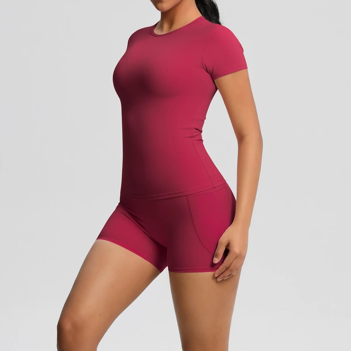 Workout Sportswear 2Pcs Piece Female Yoga Shirt Push Up Workout Clothes Women Outdoors Sport  High Waist  Fitness Sport Shorts