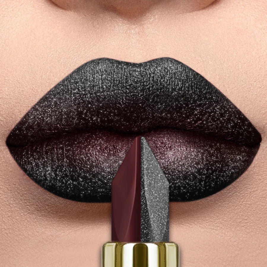 1PC Two-tone Sexy Red&Black Lipstick Glitter&matte Lip Sticks Nonstick Highly Pigmented Metallic Finish Lip Tint Makeup Giifts