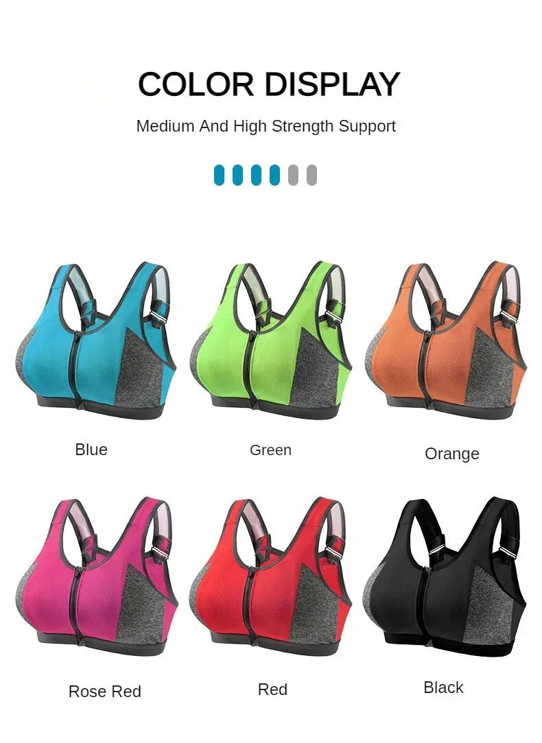 Yoga Sports Bra Top Shockproof Push Up Sportwear Workout Vest for Women Front Zipper Gym Running Underwear Jogging Fitness Bras