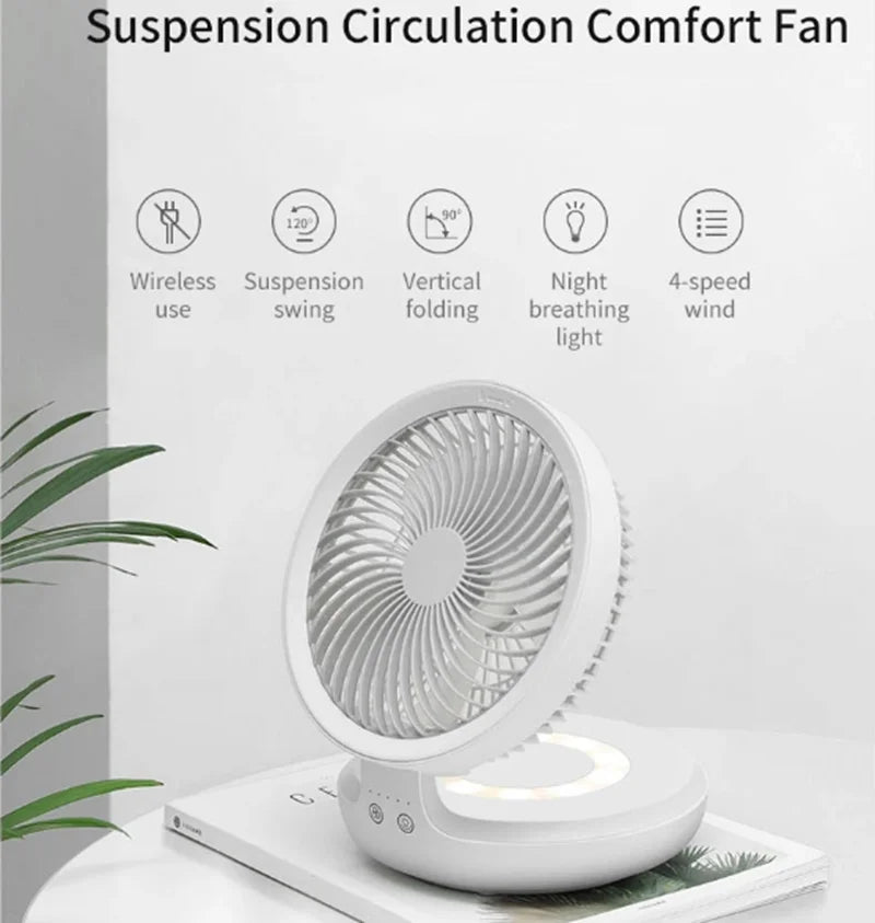Youpin Edon E808 Wireless Suspended Air Circulation Fan USB Rechargeable Folding Electric Fan Night Light Touch Control 4 Speed