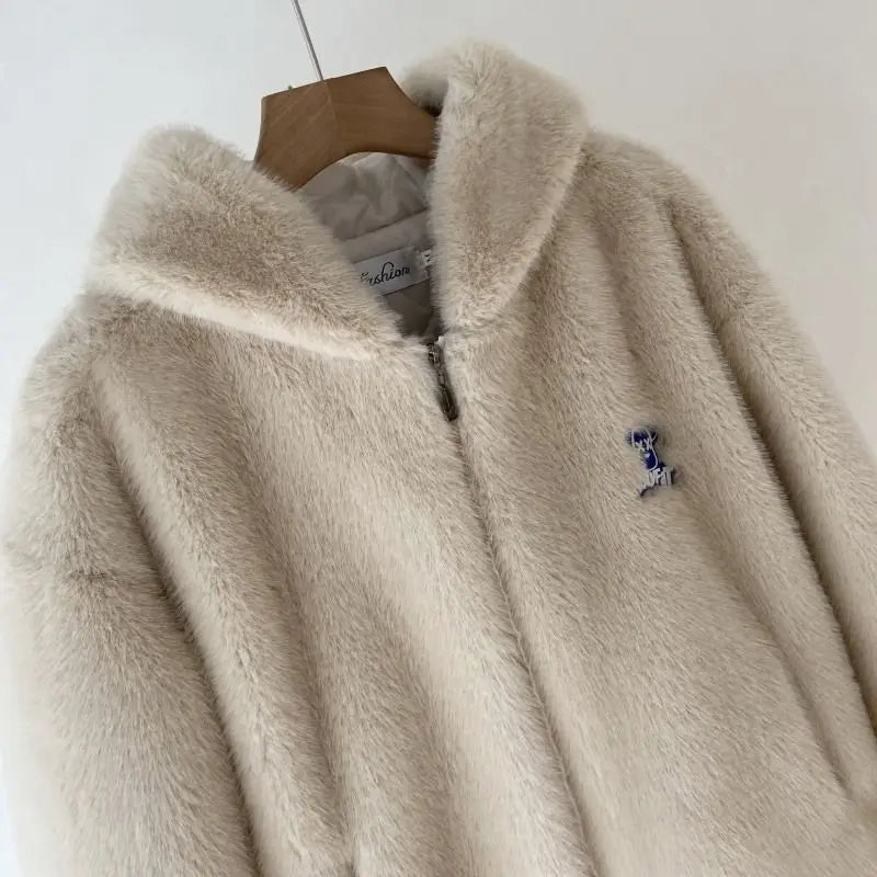 ZXRYXGS Autumn Winter Women Coat Imitation Fur Coat 2023 Bestselling Hooded Bear Ears Cotton Clothing Woman's Jacket Coat
