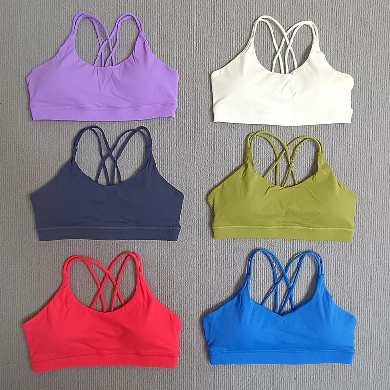 Yoga Sport Bra Solid Color Women Beautiful Cross Back Backless Underwear Breathable Soft Fabric Running Fitness Training Vest