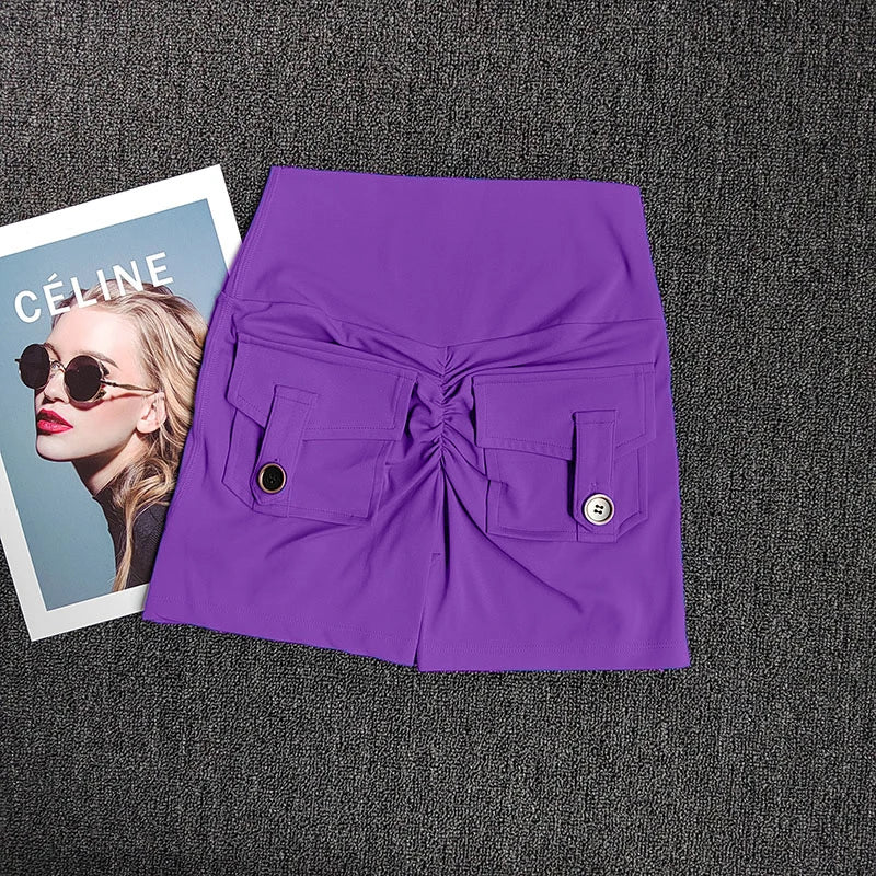 Women's Yoga Sports Shorts High Waist Peach Hip Seamless Sport With Pocket Tights Sports Workout Running Gym Shorts🏃🏻‍♀️🩳