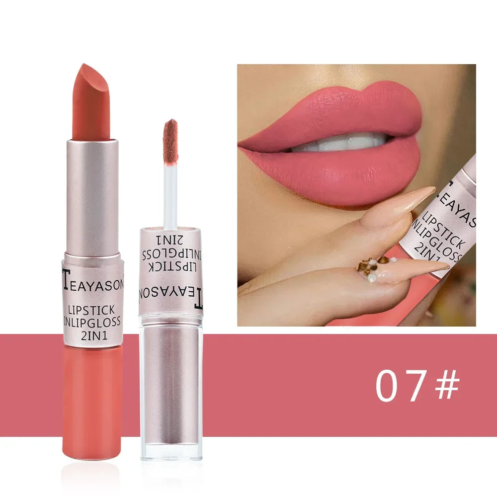 1PC Pink Lipstick Sexy Lip Gloss 2 in 1 Lip Tint Waterproof Long -Lasting Moisture Red Lip Matte Lipstick MakeUp for Women