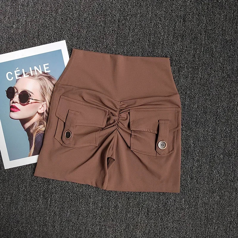 Women's Yoga Sports Shorts High Waist Peach Hip Seamless Sport With Pocket Tights Sports Workout Running Gym Shorts🏃🏻‍♀️🩳