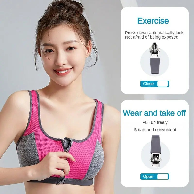 Yoga Sports Bra Top Shockproof Push Up Sportwear Workout Vest for Women Front Zipper Gym Running Underwear Jogging Fitness Bras