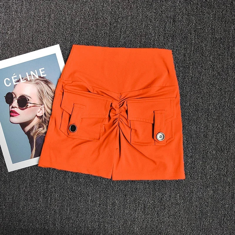 Women's Yoga Sports Shorts High Waist Peach Hip Seamless Sport With Pocket Tights Sports Workout Running Gym Shorts🏃🏻‍♀️🩳