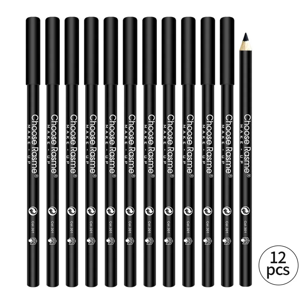 12pcs Waterproof Black Eyeliner Pencils-Smudge-Proof, Long-Lasting &Beginner-Friendly Eye Makeup ﻿