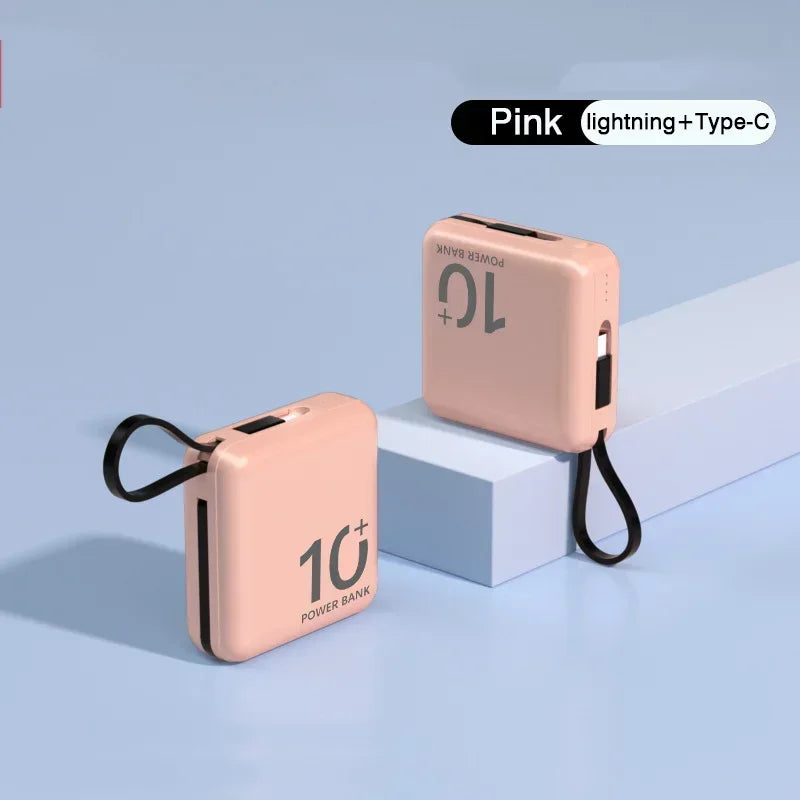 10000mAh Portable Mini Power Bank Build-in Cable Fast Charger External Spare Battery 5000mAh Small Powerbank For iPhone Xiaomi