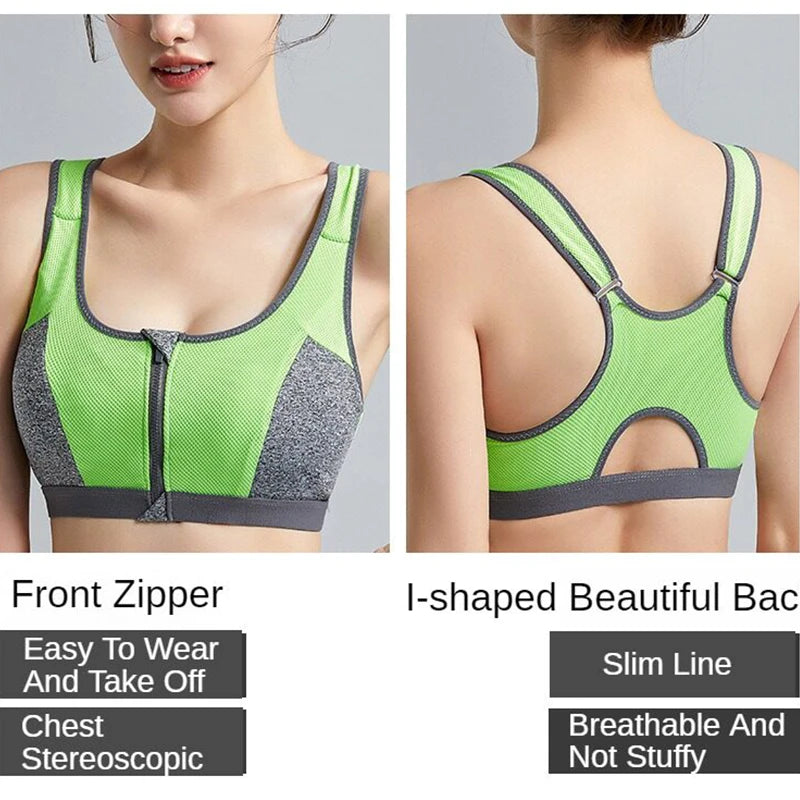 Yoga Sports Bra Top Shockproof Push Up Sportwear Workout Vest for Women Front Zipper Gym Running Underwear Jogging Fitness Bras