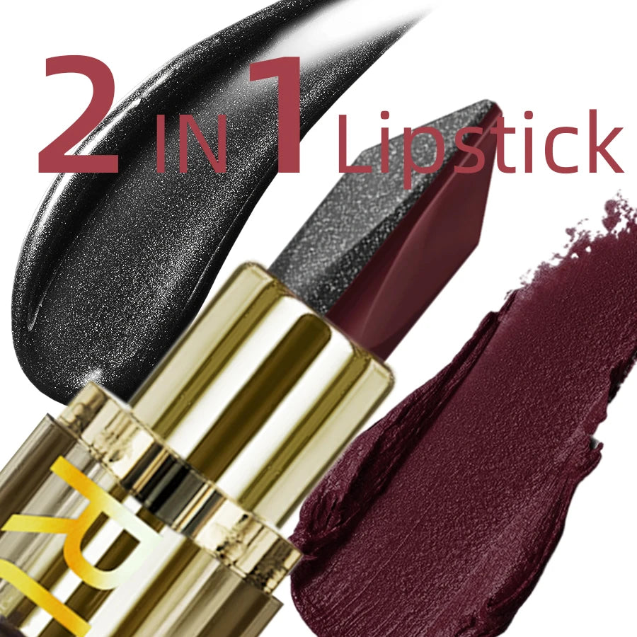 1PC Two-tone Sexy Red&Black Lipstick Glitter&matte Lip Sticks Nonstick Highly Pigmented Metallic Finish Lip Tint Makeup Giifts