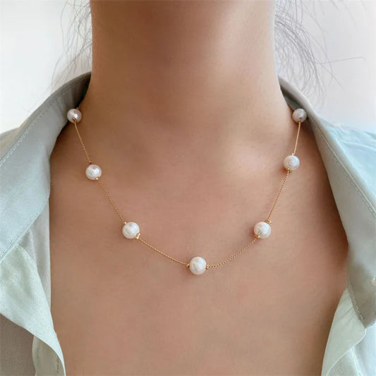 Womens Jewellery Colliers Chain Simulated Pearls Necklace Bridal Jewelry Necklaces Female White Wedding Gifts Collares Wholesale