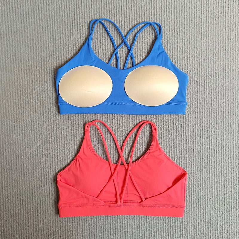 Yoga Sport Bra Solid Color Women Beautiful Cross Back Backless Underwear Breathable Soft Fabric Running Fitness Training Vest