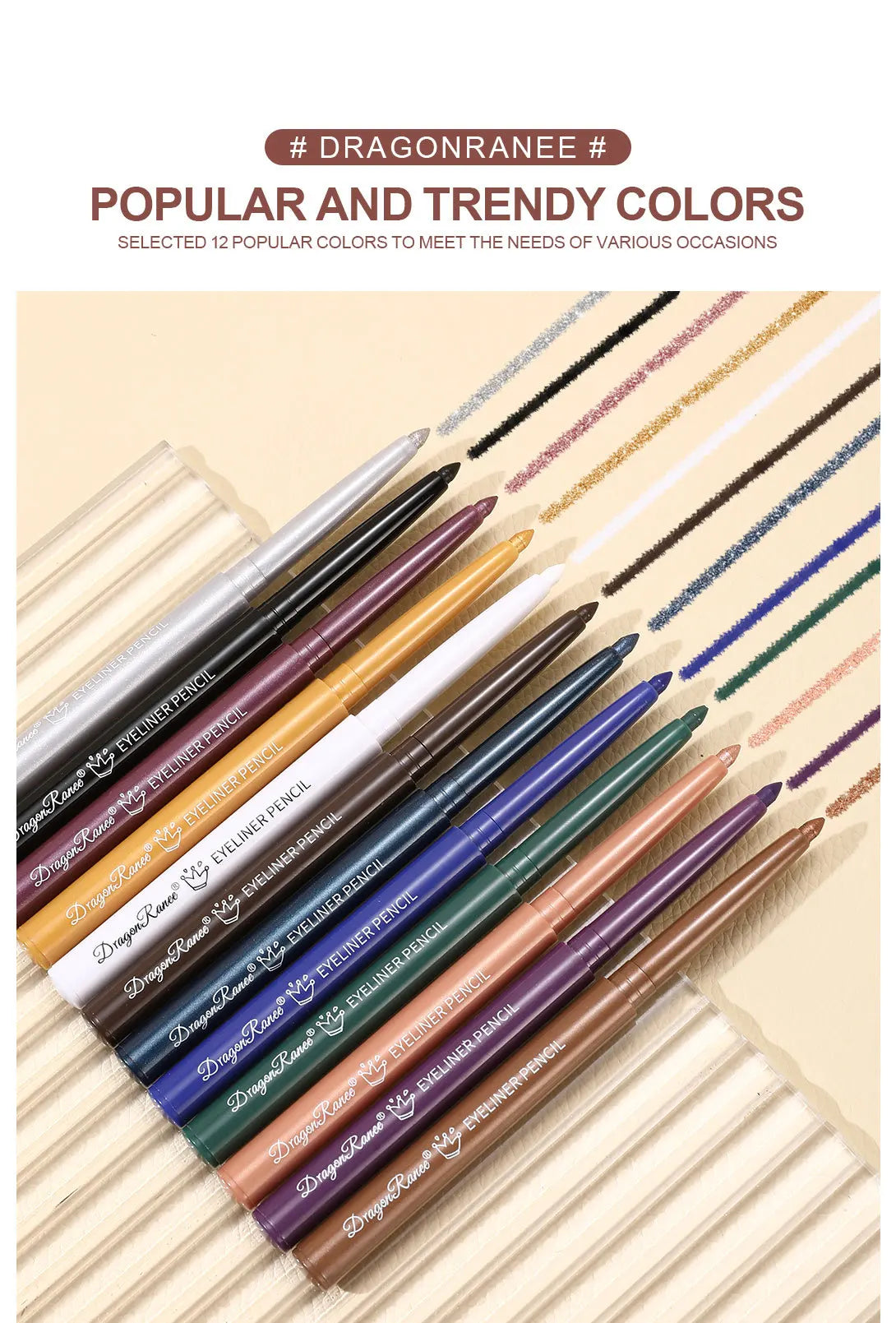 12 Colors Matte Eyeliner Waterproof Sweatproof Lasting Non-Smudged Rotatable Eye Liner Green Purple Colorful Eye Makeup Tools