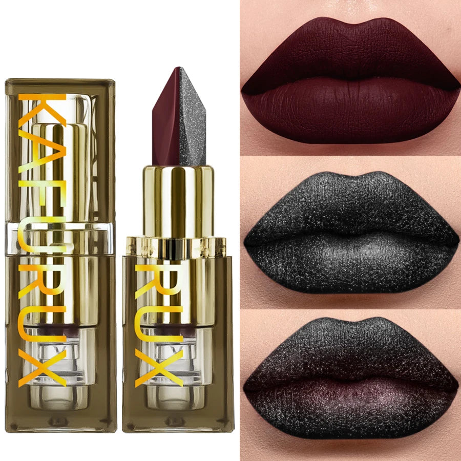 1PC Two-tone Sexy Red&Black Lipstick Glitter&matte Lip Sticks Nonstick Highly Pigmented Metallic Finish Lip Tint Makeup Giifts