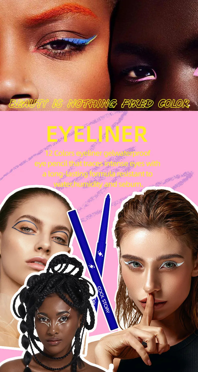 12-color Rainbow Matte waterproof Eyeliner set,professional ultra Long lasting Cream Gel Eyeliner set,Gift Cosmetics for women