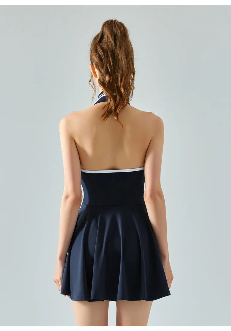 Women's Yoga Tennis Dress Built-in Bra Sports Tennis Dresses Jumpsuit Crisscross Back Activewear Quick-Dry Workout Two Piece Set