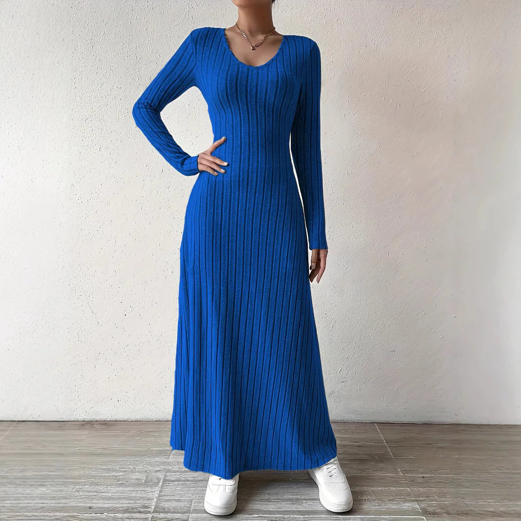 Womens Dresses Female Clothes New Long Sleeve V-neck Knitted Long Dress For Women Elegant Party Long Dresses Gothic Clothes 2025
