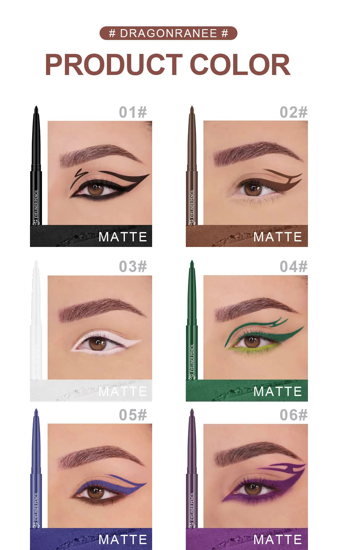 12 Colors Matte Eyeliner Waterproof Sweatproof Lasting Non-Smudged Rotatable Eye Liner Green Purple Colorful Eye Makeup Tools