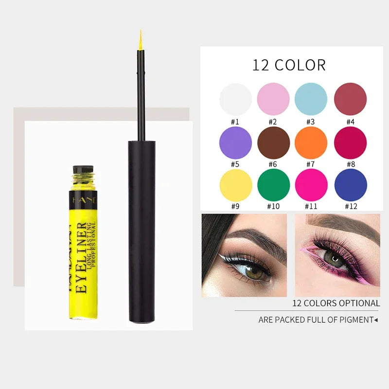 12 Colors Colorful Liquid Eyeliner Pencil Waterproof Long-Lasting  Quick-Dry No Blooming Blue Pink Eye Liner Pen Cosmetics Tools