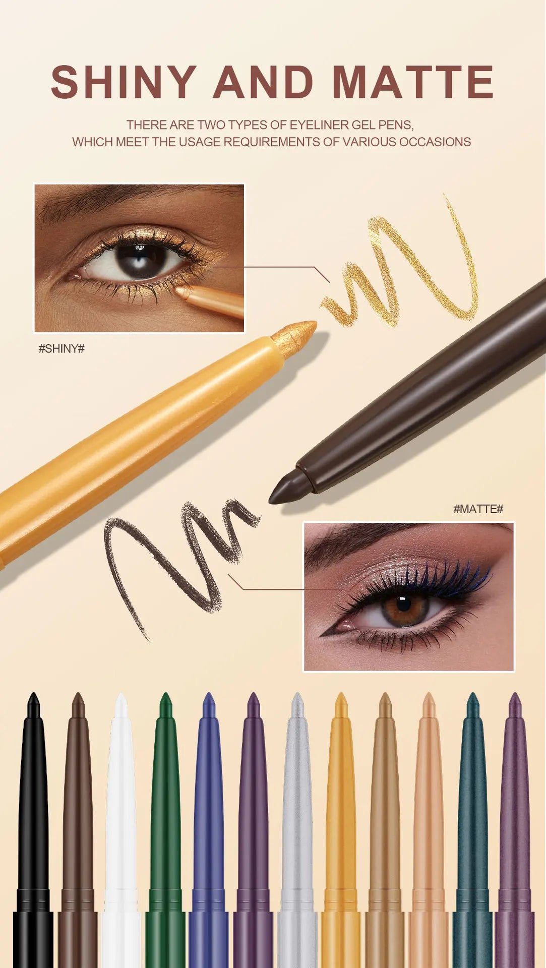 12 Colors Matte Eyeliner Waterproof Sweatproof Lasting Non-Smudged Rotatable Eye Liner Green Purple Colorful Eye Makeup Tools