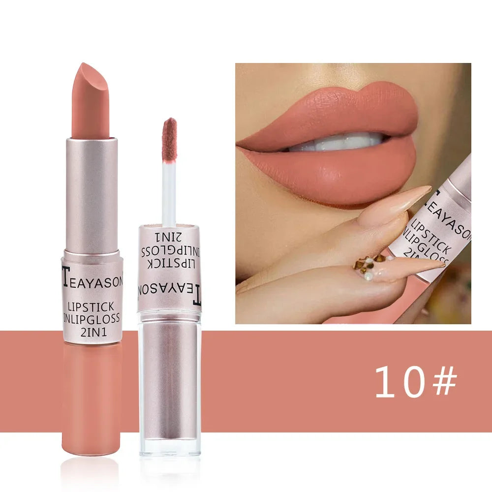 1PC Pink Lipstick Sexy Lip Gloss 2 in 1 Lip Tint Waterproof Long -Lasting Moisture Red Lip Matte Lipstick MakeUp for Women