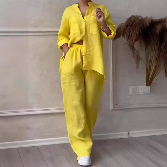 Pant Sets Women Two-piece Set, Long Sleeved Shirt With Pockets, Casual, Loose, Fashionable, Office, Spring And Autumn