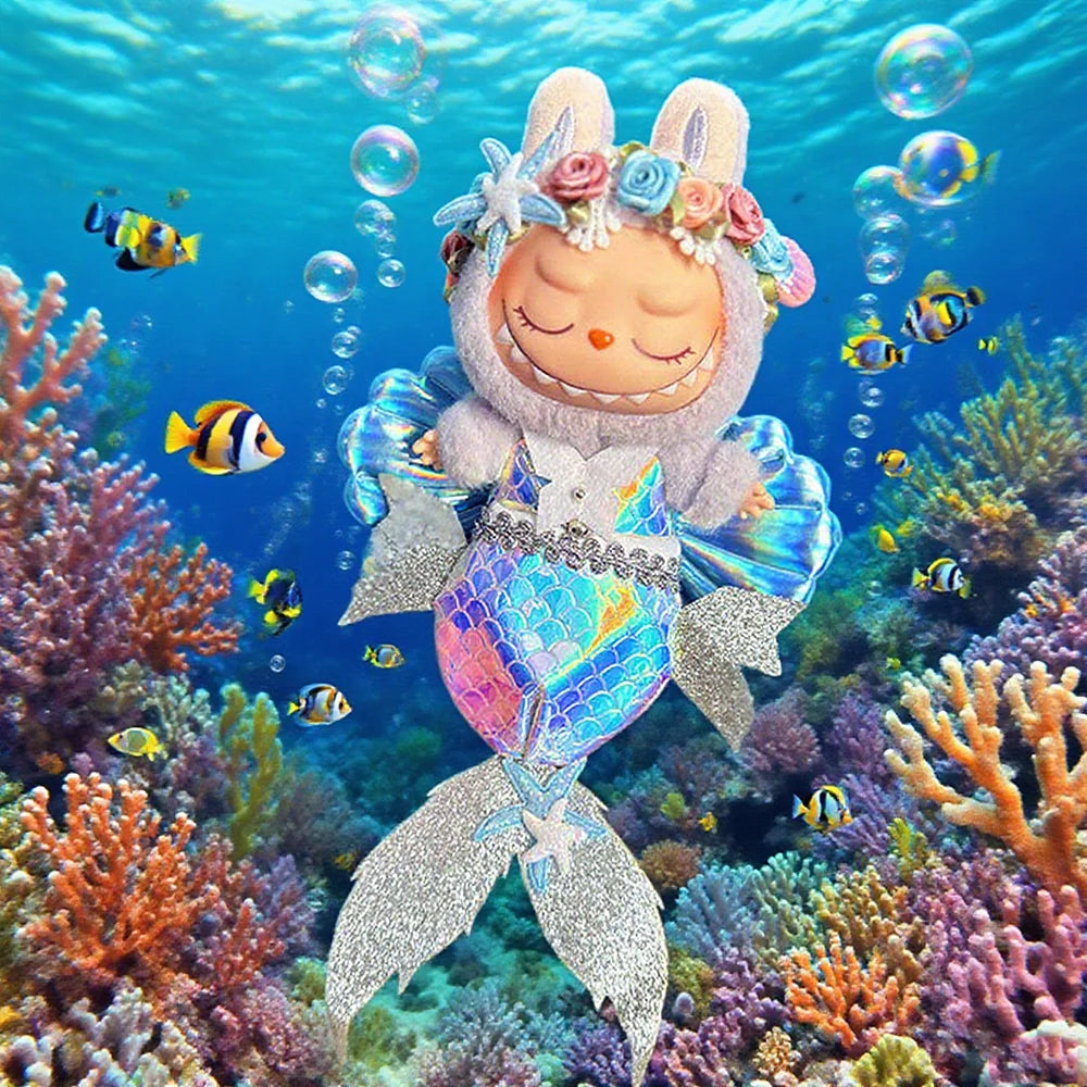 [No Doll] Mermaid Dress Sets For 15/17cm Labubu Dolls With Laser-Glossy Fish-Tail Costumes Paired With Shell