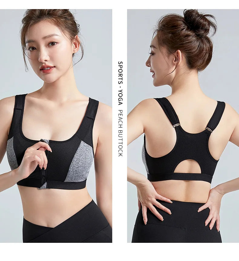 Yoga Sports Bra Top Shockproof Push Up Sportwear Workout Vest for Women Front Zipper Gym Running Underwear Jogging Fitness Bras