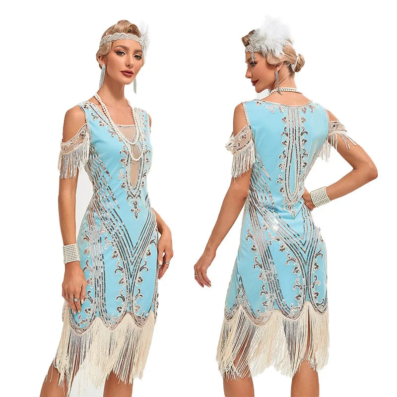1920s Sleeveless Flapper Dresses Women Great Gatsby Cosplay Dresses Fringed Sequin Roaring 20s Dress Cocktail Party Costume