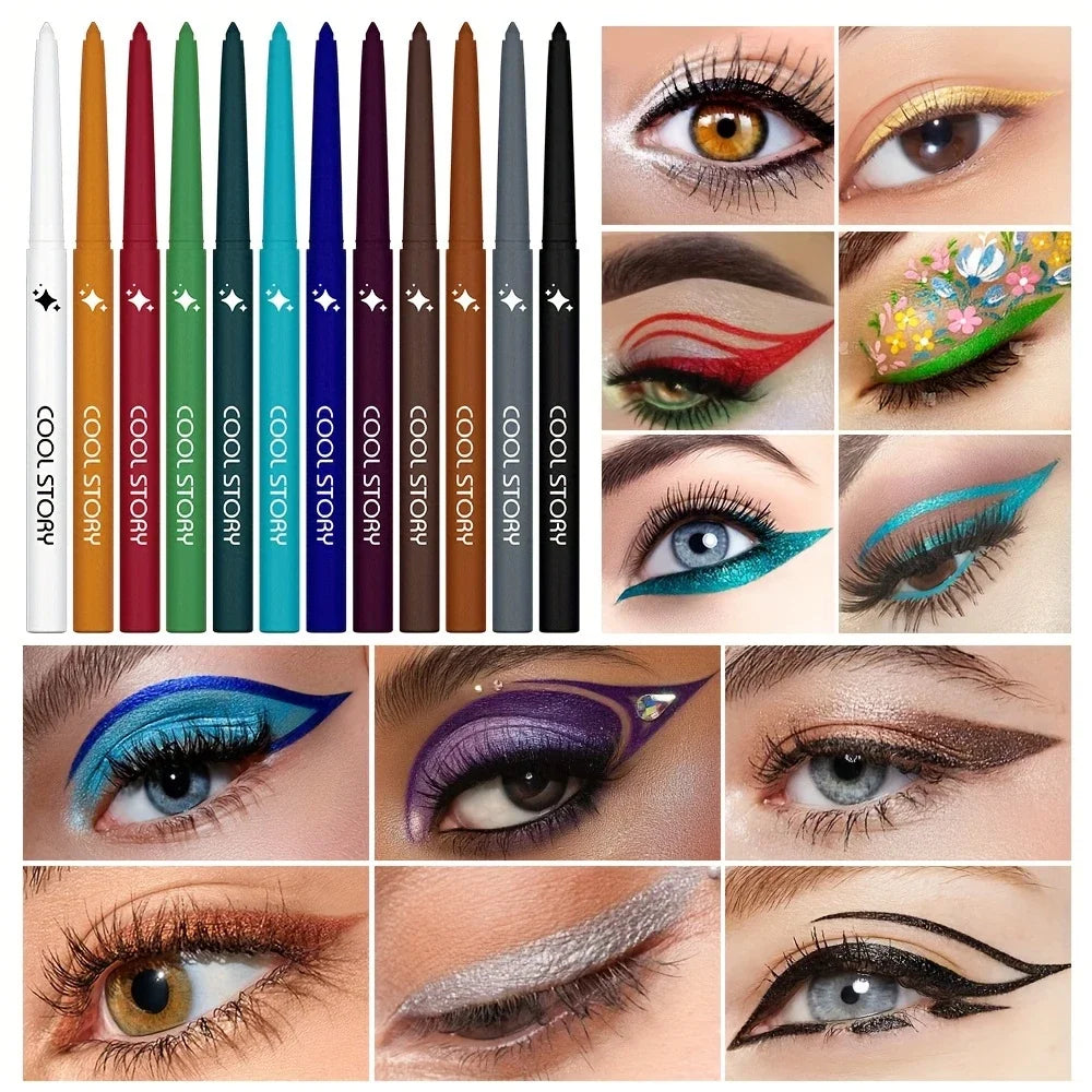 12-color Rainbow Matte waterproof Eyeliner set,professional ultra Long lasting Cream Gel Eyeliner set,Gift Cosmetics for women